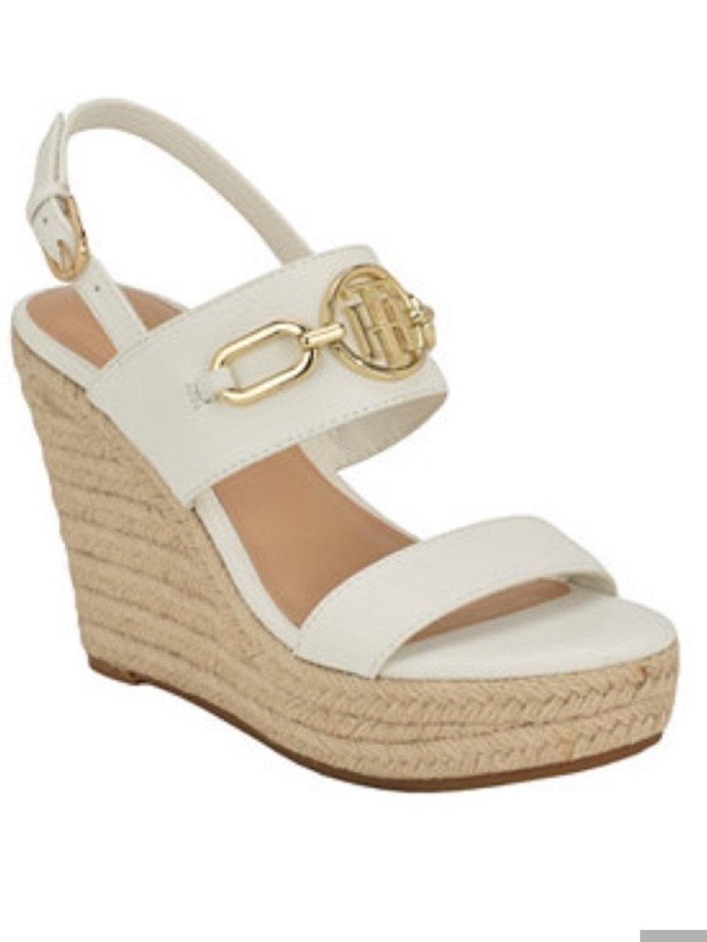 Tommy Hilfiger White Espadrille Wedge Sandals with Gold Accent